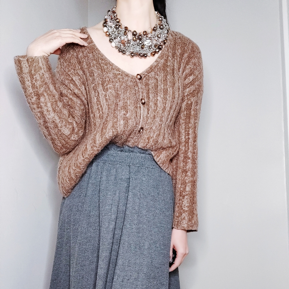 Kadence Fuzzy Brown Sweater Cardigan Size S